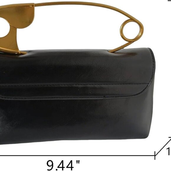 Women's Small Black Soft Pin Shaped Vegan Leather Crossbody Purse Bag with Gold - Picture 7 of 7